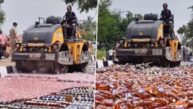 चार करोड़ की अवैध शराब पर रोड रोलर चला 4 कैमरे के लेंस से Road roller runs over illegal liquor worth Rs 4 crore
